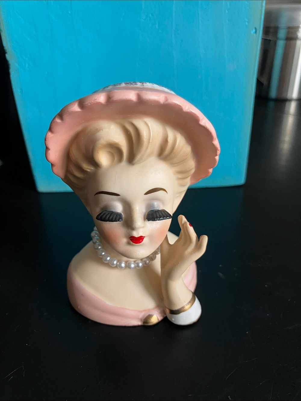 Inarco pink Lady Head Vase with Pearl Necklace - Elegant Ceramic Home Accent